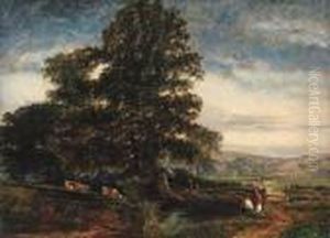 Young Anglers In A Wooded Landscape by Edmund John Niemann