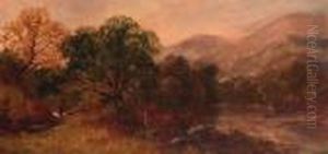 Travellers On A Sandy Track In A Rocky River Landscape by Edmund John Niemann