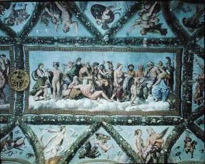 The Council of the Gods, ceiling decoration from the Loggia of Cupid and Psyche, 1510-17 by Giulio Romano (Orbetto)