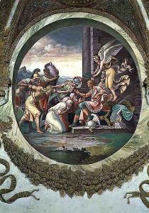 Scene showing that those born under the sign of Aquarius in conjunction with the constellation of Aquila are imparted with warlike virtues, symbolised by a scene of triumph, from the Camera dei Venti, 1528 Scene showing that those born under the sign of Aquarius in conjunction with the constellation of Aquila are imparted with warlike virtues, symbolised by a scene of triumph, from the Camera dei Venti, 1528