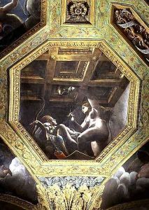 Psyche sees Cupid while he sleeps, ceiling caisson from the Sala di Amore e Psiche, 1528