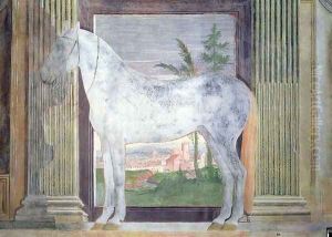 Sala dei Cavalli, detail showing a portrait of a grey horse from the stables of Ludovico Gonzaga III of Mantua, 1528 2 by Giulio Romano (Orbetto)