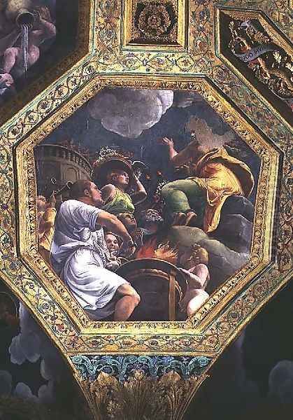 Scene of the sacrifice of a dove, ceiling caisson from the Sala di Amore e Psiche, 1528 - view 1