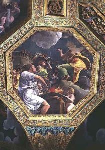 Scene of the sacrifice of a dove, ceiling caisson from the Sala di Amore e Psiche, 1528