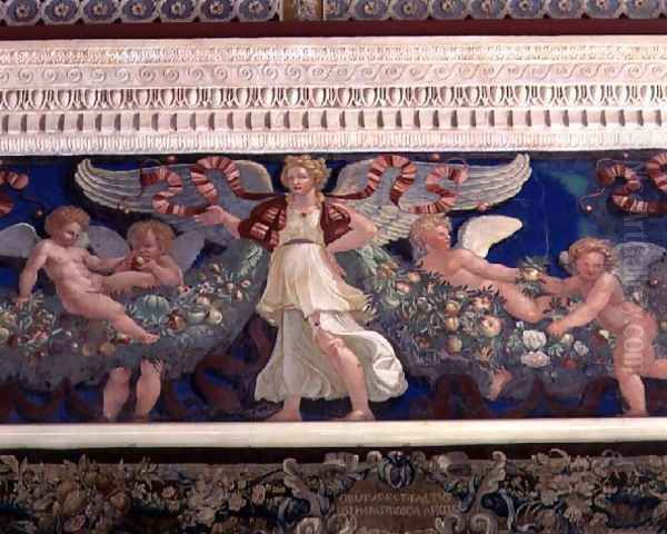 Frieze from the Camera con Fregio di Amorini Chamber of the Cupid Frieze detail of an angel surrounded by cupids eating fruit, 1520s - view 1