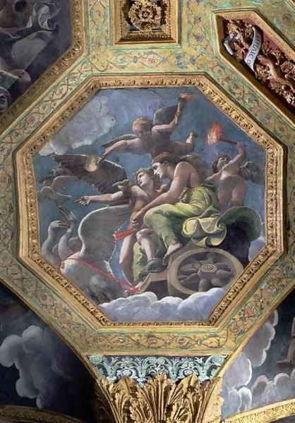 Venus and Cupid in a chariot drawn by swans, ceiling caisson from the Sala di Amore e Psiche, 1528 - view 1
