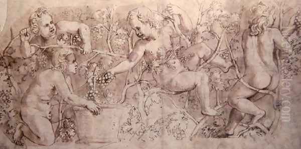Putti Harvesting Grapes - view 1