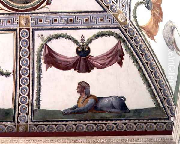 The Camera con Fregio di Amorini Chamber of the Cupid Frieze detail of a sphinx, 1520s - view 1