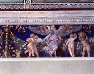 Frieze from the Camera con Fregio di Amorini Chamber of the Cupid Frieze detail of wrestling cupids, 1520s by Giulio Romano (Orbetto)