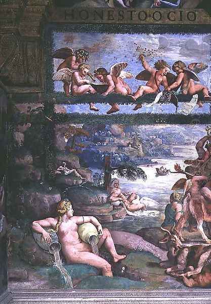 The Rustic Banquet celebrating the marriage of Cupid and Psyche, detail depicting river gods and goddesses, east wall, from the Sala di Amore e Psiche, 1528 - view 1