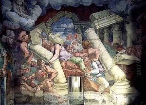 Sala dei Giganti, detail of the destruction of the giants by Jupiters thunderbolts, 1536