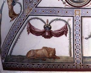 The Camera con fregio di Amorini Chamber of the Cupid Frieze detail of a sleeping lion, 1520s by Giulio Romano (Orbetto)