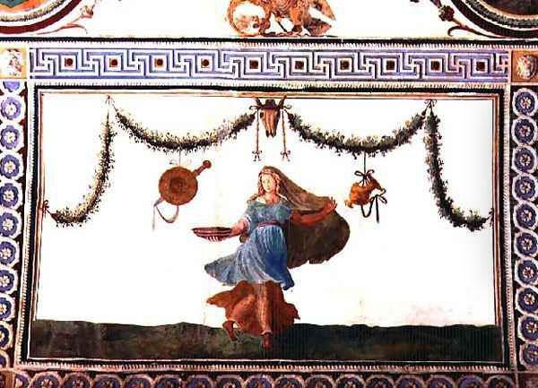 The Camera con Fregio di Amorini Chamber of the Cupid Frieze detail of the ceiling depicting a woman holding a bowl, 1520s - view 1