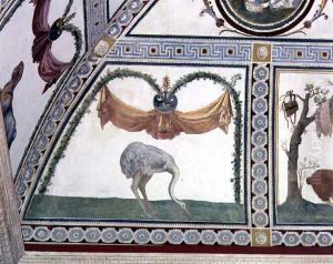 The Camera con Fregio di Amorini Chamber of the Cupid Frieze detail of an ostrich, 1520s by Giulio Romano (Orbetto)