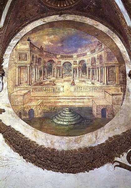 Scene showing that those born under the sign of Sagittarius in conjunction with the constellation Arcturus are imparted with the propensity to become guardians of royal buildings, symbolised by a palace, from the Cameri dei Venti, 1528 - view 1