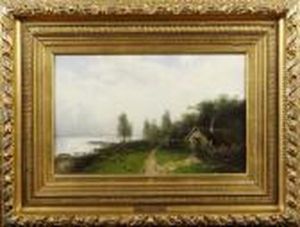 Insjolandskapmed Stuga Vid Stranden