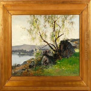 A Costal Scenery Fromhalland With Birch Trees by Severin Nilson