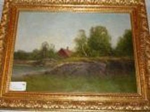 Nilsson, Olja, Hus I Landskap, Krakelyr, 40x54 by Severin Nilson