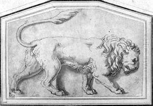 A lion moving to the right