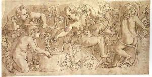 Putti picking grapes Design for a frieze by Giulio Romano (Orbetto)