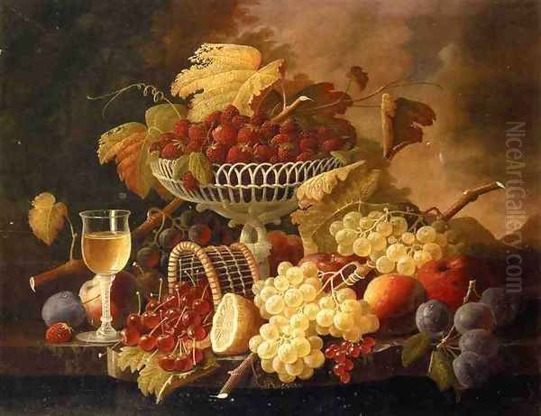 Still Life with Fruit and Wine Glass by Severin Roesen