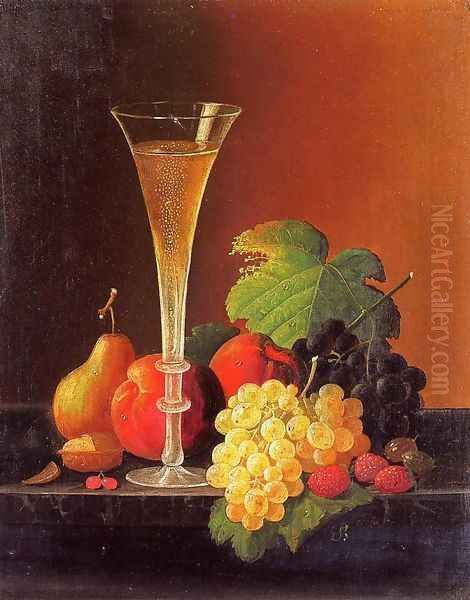 Fruit and a Glass of Champagne on a Tabletop - view 1
