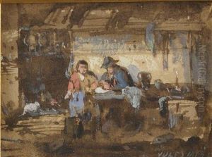 Couple De Paysans Dans Son Interieur by Jules Achille-Noel