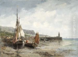 Bateaux De Pecheur Sur La Greve by Jules Achille-Noel