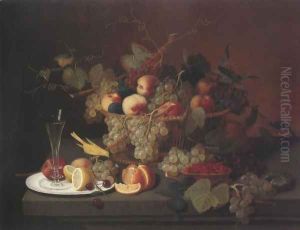 Still Life With Fruit Goblet And Canary(Nature's Bounty) 1851 by Severin Roesen
