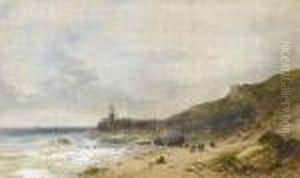 Kustenpartie Mit Leuchtturm Und Figurenstaffage