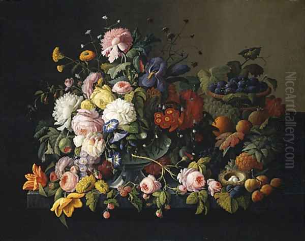 Still Life Flowers and Fruit 1850 by Severin Roesen