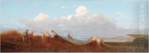 Pecheurs Tirant Leurs Filets Sur La Cote Normande by Jules Achille-Noel