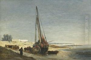Bateau Echoue Sur La Greve by Jules Achille-Noel