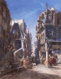Rue Animee En Bretagne by Jules Achille-Noel