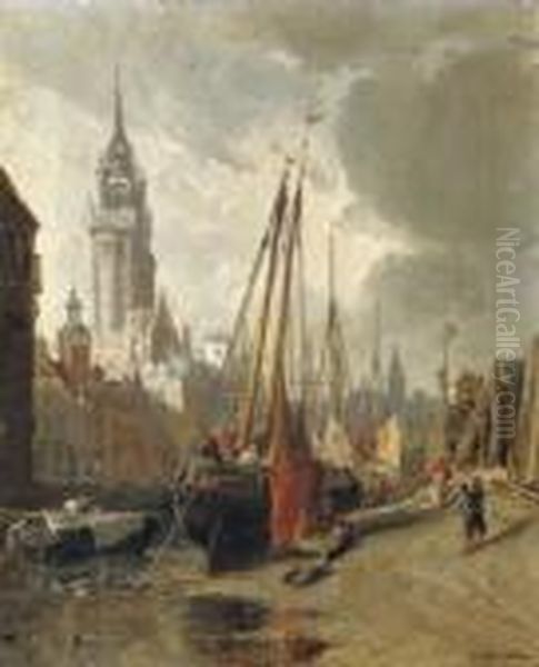 Boats Moored In A Harbour, Normandy - view 1