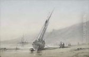 Voilier Et Pecheurs Sur La Greve by Jules Achille-Noel