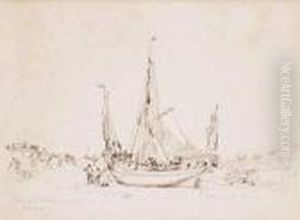Bateau Echoue Sur La Plage Du Treport by Jules Achille-Noel