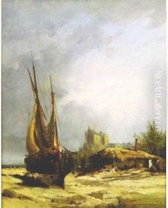 Bateau Echoue Sur La Plage, Circa 1850