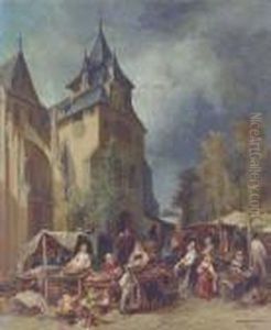 A Bustling Marketplace by Jules Achille-Noel