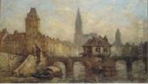 On The River At Petit France, Before Strasbourg Cathedral by Jules Achille-Noel