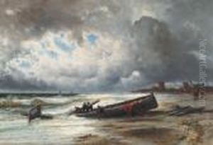 L'arrivee Des Bateaux Sur La Plage by Jules Achille-Noel