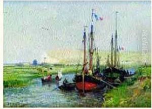 Embarcation Sur Une Riviere Au Treport by Jules Achille-Noel