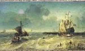 Signee En Bas A Droite Sur Un Pieu, Monogrammee Sur Le Bateau De Droite. Signee En Bas A Droite Sur Un Pieu, Monogrammee Sur Le Bateau De Droite.
