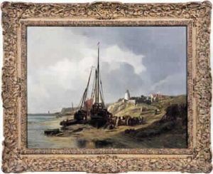 Bateaux Echoues Sur La Greve En Vue D'un Village