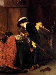 A Cavalier Lighting A Pipe by Ferdinand Victor Leon Roybet
