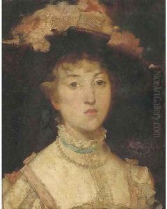 La jeune fille au chapeau rose by Ferdinand Victor Leon Roybet