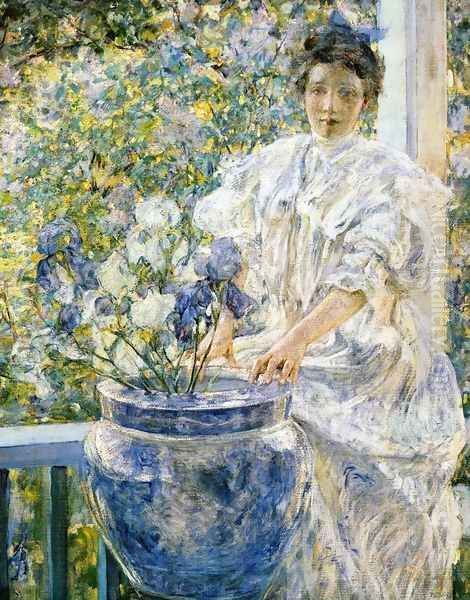 Woman on a Porch with Flowers - view 1