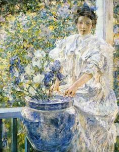 Woman on a Porch with Flowers by Robert Reid