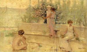 Three Figures in an Italian Garden by Robert Reid