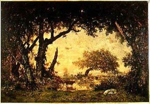 The Edge of the Forest at Fontainebleau, Setting Sun, 1850-51 by Theodore Rousseau